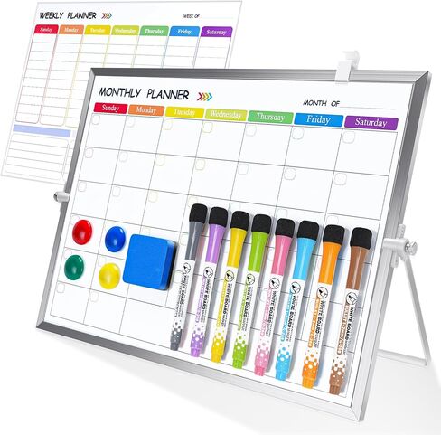 3 in 1 Magnetic Desktop Whiteboard with Stand-12 x16-with 2 Removable Soft Magnetic Planners -Monthly Calendar & Weekly Planner Whiteboards, 8 Markers, 4 Magnets, 1 Eraser-ZMRC-B-3040 in Kuwait