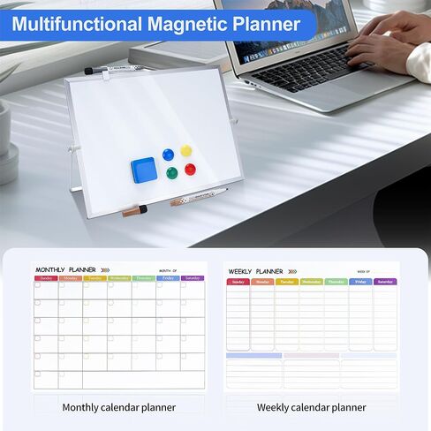 3 in 1 Magnetic Desktop Whiteboard with Stand-12 x16-with 2 Removable Soft Magnetic Planners -Monthly Calendar & Weekly Planner Whiteboards, 8 Markers, 4 Magnets, 1 Eraser-ZMRC-B-3040 in Kuwait