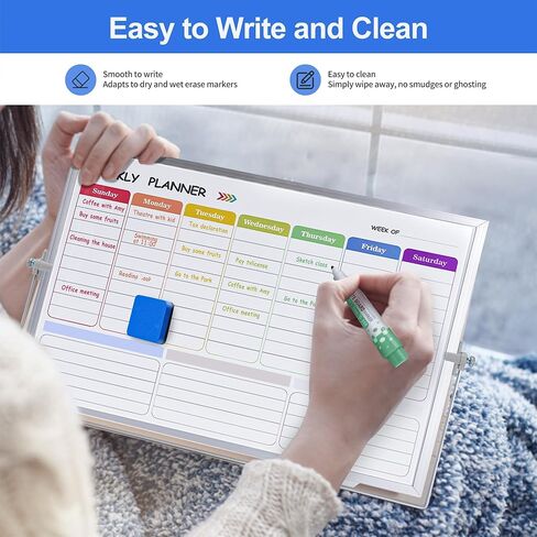 3 in 1 Magnetic Desktop Whiteboard with Stand-12 x16-with 2 Removable Soft Magnetic Planners -Monthly Calendar & Weekly Planner Whiteboards, 8 Markers, 4 Magnets, 1 Eraser-ZMRC-B-3040 in Kuwait