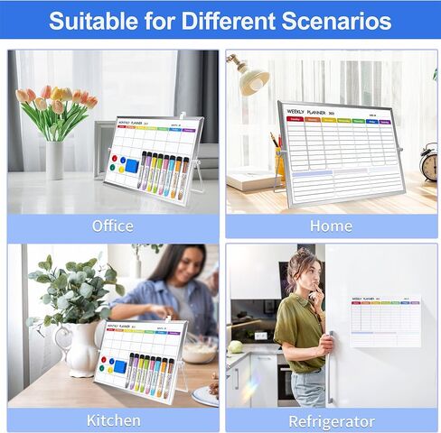 3 in 1 Magnetic Desktop Whiteboard with Stand-12 x16-with 2 Removable Soft Magnetic Planners -Monthly Calendar & Weekly Planner Whiteboards, 8 Markers, 4 Magnets, 1 Eraser-ZMRC-B-3040 in Kuwait