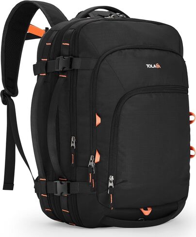 حقيبة ظهر Tolaccea Travel Backpack ، TSA Friendly Flight Abded On Argage Argage مقاومة للمياه ، وحمامات تجارية متينة للكمبيوتر ، حزمة Daypack متينة تصل إلى 15.6 بوصة ، 35-45L قابلة للتوسيع-أسود قابلة للتوسيع in Kuwait
