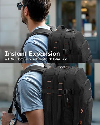 حقيبة ظهر Tolaccea Travel Backpack ، TSA Friendly Flight Abded On Argage Argage مقاومة للمياه ، وحمامات تجارية متينة للكمبيوتر ، حزمة Daypack متينة تصل إلى 15.6 بوصة ، 35-45L قابلة للتوسيع-أسود قابلة للتوسيع in Kuwait
