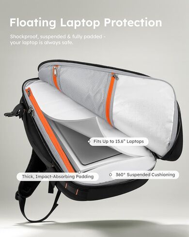 حقيبة ظهر Tolaccea Travel Backpack ، TSA Friendly Flight Abded On Argage Argage مقاومة للمياه ، وحمامات تجارية متينة للكمبيوتر ، حزمة Daypack متينة تصل إلى 15.6 بوصة ، 35-45L قابلة للتوسيع-أسود قابلة للتوسيع in Kuwait
