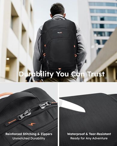حقيبة ظهر Tolaccea Travel Backpack ، TSA Friendly Flight Abded On Argage Argage مقاومة للمياه ، وحمامات تجارية متينة للكمبيوتر ، حزمة Daypack متينة تصل إلى 15.6 بوصة ، 35-45L قابلة للتوسيع-أسود قابلة للتوسيع in Kuwait