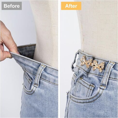 4 Sets Waist Tightener Button for Women, No Sewing Bow Jeans Tightener Pin, Detachable Bow Waist Knot Clip for Pants Skirt Waist Too Loose Big- Silver & Black in Saudi Arabia