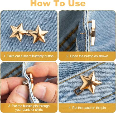 4 Sets Waist Tightener Button for Women, No Sewing Bow Jeans Tightener Pin, Detachable Bow Waist Knot Clip for Pants Skirt Waist Too Loose Big- Silver & Black in Kuwait