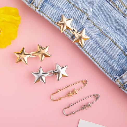 4 Sets Waist Tightener Button for Women, No Sewing Bow Jeans Tightener Pin, Detachable Bow Waist Knot Clip for Pants Skirt Waist Too Loose Big- Silver & Black in Kuwait