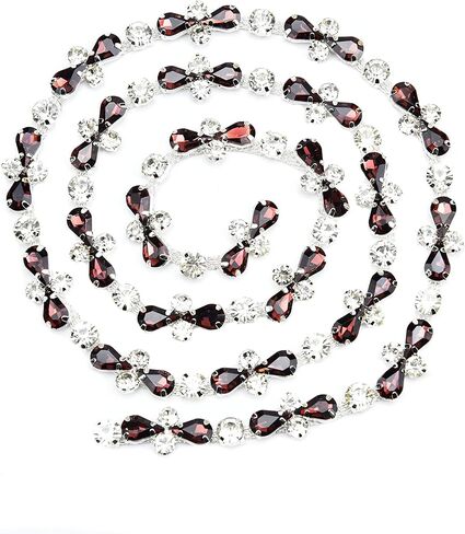 1 Yard Rhinestone Trim Red Butterfly Crystal Rhinestone Chain Rhinestone Applique for DIY Decoration & Bridal Embellishment (Brown) in Kuwait