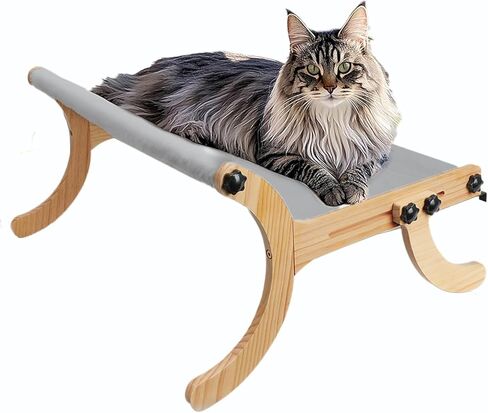 Cat Sill Window Perch Sturdy Cat Hammock Window Seat with Wood and Metal Frame for Large Cats Easily Adjustable for Sills (Gray, Large) in Saudi Arabia