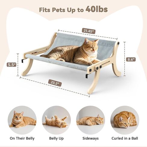 Cat Sill Window Perch Sturdy Cat Hammock Window Seat with Wood and Metal Frame for Large Cats Easily Adjustable for Sills (Gray, Large) in Saudi Arabia