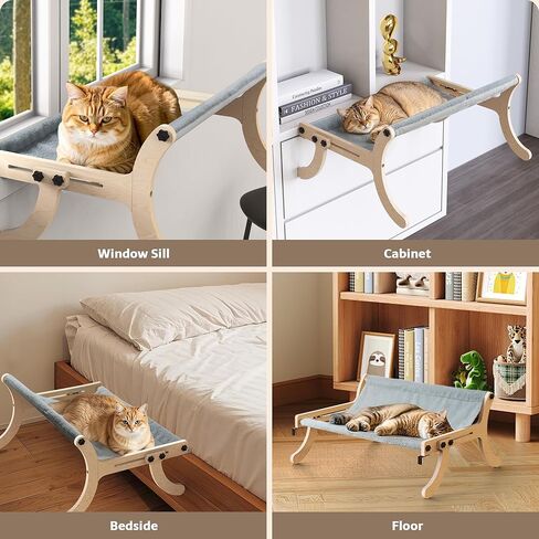 Cat Sill Window Perch Sturdy Cat Hammock Window Seat with Wood and Metal Frame for Large Cats Easily Adjustable for Sills (Gray, Large) in Saudi Arabia