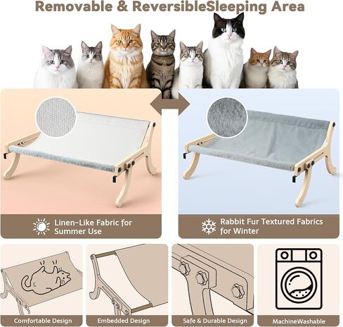 Cat Sill Window Perch Sturdy Cat Hammock Window Seat with Wood and Metal Frame for Large Cats Easily Adjustable for Sills (Gray, Large) in Saudi Arabia