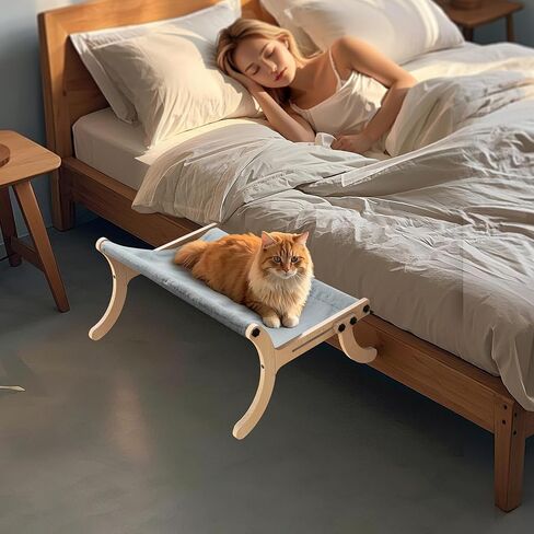 Cat Sill Window Perch Sturdy Cat Hammock Window Seat with Wood and Metal Frame for Large Cats Easily Adjustable for Sills (Gray, Large) in Saudi Arabia