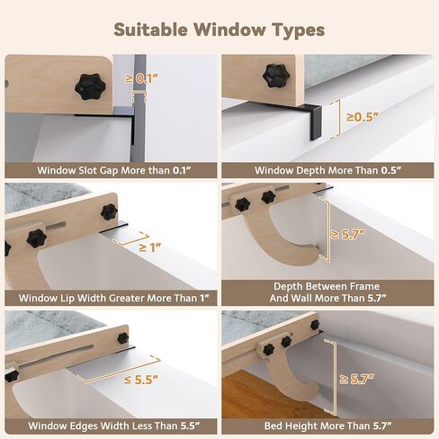 Cat Sill Window Perch Sturdy Cat Hammock Window Seat with Wood and Metal Frame for Large Cats Easily Adjustable for Sills (Gray, Large) in Saudi Arabia