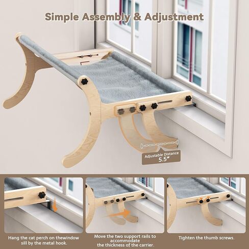 Cat Sill Window Perch Sturdy Cat Hammock Window Seat with Wood and Metal Frame for Large Cats Easily Adjustable for Sills (Gray, Large) in Saudi Arabia