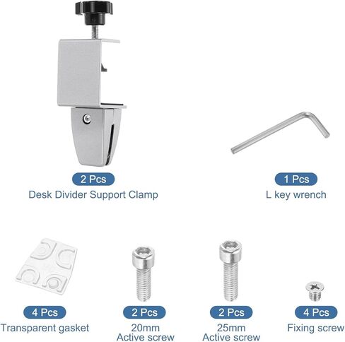 PATIKIL 1.7x1.3x2.4" Desk Divider Support Clamp, 2 Pcs Aluminum Desk Shield Clamp Desk Divider Partition Clamp Sneeze Guard Clamp Bracket for Office Home Desk Panel, Silver in Kuwait