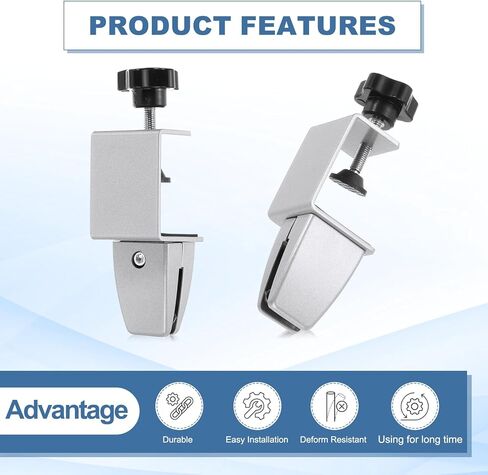 PATIKIL 1.7x1.3x2.4" Desk Divider Support Clamp, 2 Pcs Aluminum Desk Shield Clamp Desk Divider Partition Clamp Sneeze Guard Clamp Bracket for Office Home Desk Panel, Silver in Kuwait