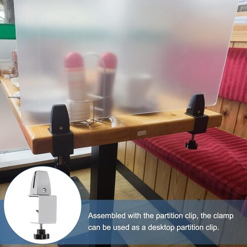 PATIKIL 1.7x1.3x2.4" Desk Divider Support Clamp, 2 Pcs Aluminum Desk Shield Clamp Desk Divider Partition Clamp Sneeze Guard Clamp Bracket for Office Home Desk Panel, Silver in Kuwait