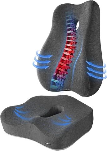 Ultimate Comfort Office Chair Cushion Set - Relieve Sciatica, Back Pain, and Tailbone Discomfort with Lumbar Support Pillow and Seat Cushion - Perfect for Home, Office, and Gaming Chair in Saudi Arabia