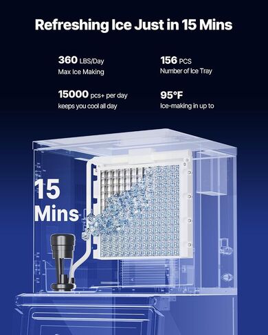 VEVOR Commercial Ice Maker Machine, 360LBS/24H Ice Making Machine with 250LBS Large Storage Bin, Auto Self-Cleaning Ice Maker Machine with Touchscreen for Bar Cafe Restaurant Business Commercial in Kuwait