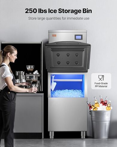 VEVOR Commercial Ice Maker Machine, 360LBS/24H Ice Making Machine with 250LBS Large Storage Bin, Auto Self-Cleaning Ice Maker Machine with Touchscreen for Bar Cafe Restaurant Business Commercial in Kuwait