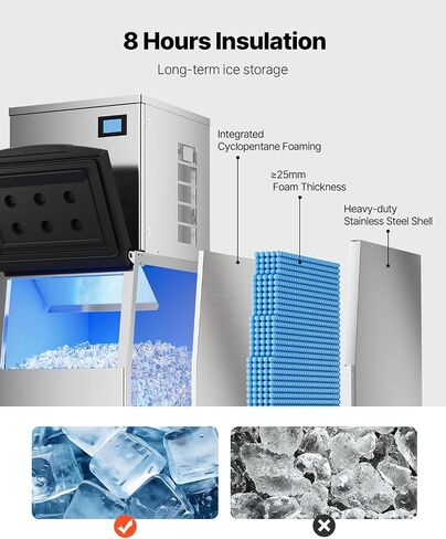 VEVOR Commercial Ice Maker Machine, 360LBS/24H Ice Making Machine with 250LBS Large Storage Bin, Auto Self-Cleaning Ice Maker Machine with Touchscreen for Bar Cafe Restaurant Business Commercial in Kuwait