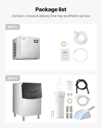 VEVOR Commercial Ice Maker Machine, 360LBS/24H Ice Making Machine with 250LBS Large Storage Bin, Auto Self-Cleaning Ice Maker Machine with Touchscreen for Bar Cafe Restaurant Business Commercial in Kuwait