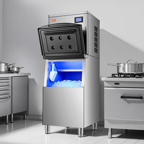 VEVOR Commercial Ice Maker Machine, 360LBS/24H Ice Making Machine with 250LBS Large Storage Bin, Auto Self-Cleaning Ice Maker Machine with Touchscreen for Bar Cafe Restaurant Business Commercial in Kuwait