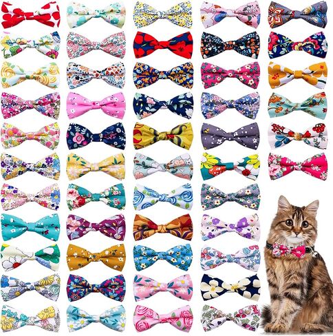PET SHOW Wholesale 50pcs Floral Small Dogs Collar Attachment Bow Ties Embellishment Medium Large Dog Puppies Cats Collar Charms Accessories Bulk Slides Bowties in Saudi Arabia