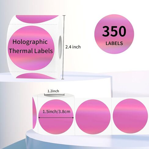 1.5 "ملصقات ملصقات حرارية مباشرة ثلاثية الأبعاد ، ملصقات طابعة قوس قوس قزح قابلة للطباعة تلميح ملصقات الطابعة الحرارية لالتفاف الهدايا ، تصميم شعار مخصص لذاته- وردي in Kuwait