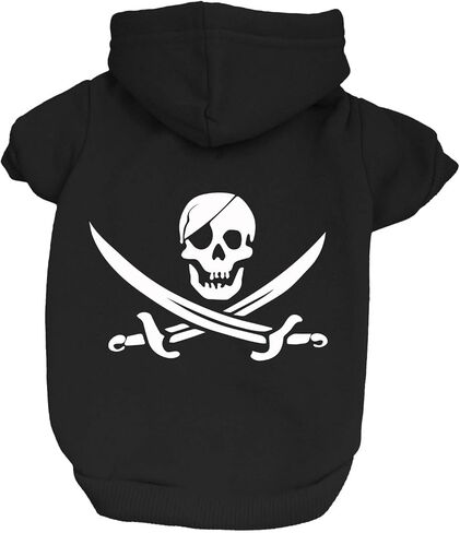 Pirate Skull Flag Halloween Dog Hoodie Fleece Lined Pullover Sweatshirt with Leash Hole (Black, Large 872) in Saudi Arabia