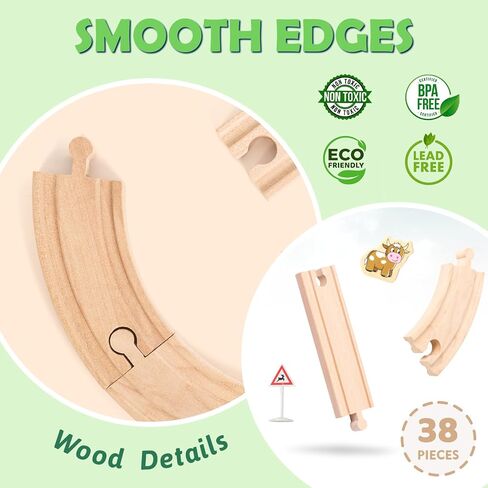 Wdmiya Wooden Train Set for Toddlers, 38 Pcs Wooden Train Track for Kids, Train Toy with Bridge and Tracks (Fits Thomas & Brio), Christmas Birthday Trains Gift for 2 3 4 5 6 7 8 Years Old (Pinwheel) in Saudi Arabia