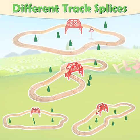 Wdmiya Wooden Train Set for Toddlers, 38 Pcs Wooden Train Track for Kids, Train Toy with Bridge and Tracks (Fits Thomas & Brio), Christmas Birthday Trains Gift for 2 3 4 5 6 7 8 Years Old (Pinwheel) in Saudi Arabia