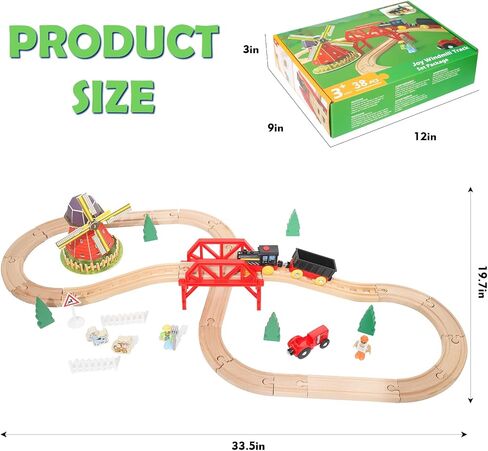 Wdmiya Wooden Train Set for Toddlers, 38 Pcs Wooden Train Track for Kids, Train Toy with Bridge and Tracks (Fits Thomas & Brio), Christmas Birthday Trains Gift for 2 3 4 5 6 7 8 Years Old (Pinwheel) in Saudi Arabia