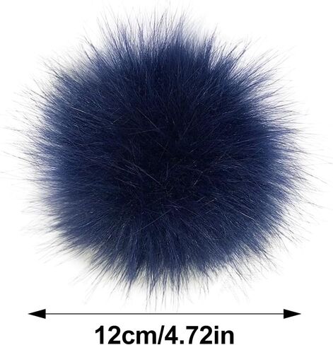 Queenbox 4.7in Fluffy Pom Pom with Elastic Loop, Solid Faux Fur Pompom Ball for Knitting Hat Clothing, Navy Blue in Saudi Arabia