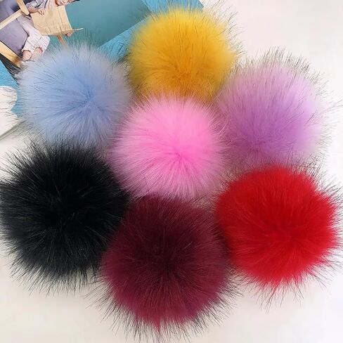 Queenbox 4.7in Fluffy Pom Pom with Elastic Loop, Solid Faux Fur Pompom Ball for Knitting Hat Clothing, Navy Blue in Saudi Arabia