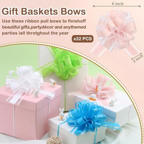 32 قطعة من أقواس السحب لتغليف الهدايا، قوس هدايا كبير مقاس 6 بوصات لحزمة الهدايا، مجموعة من الأقواس الشريطية لسلال الهدايا وديكور حفلات الزفاف وعيد الميلاد (الأحمر والأخضر) in Kuwait