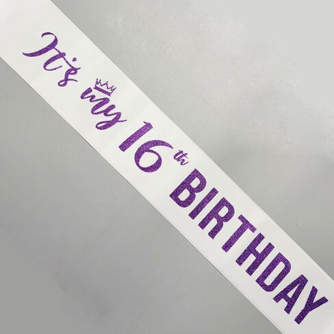 Sweet 16 Sash Purple,It’s My 16th Birthday Sash,16th Birthday Sash for Girls,Glitter Letter 16th Birthday Sash for Girls,Happy 16th Birthday Party Decorations,Black and Purple in Saudi Arabia
