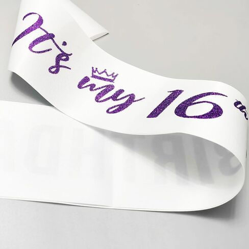 Sweet 16 Sash Purple,It’s My 16th Birthday Sash,16th Birthday Sash for Girls,Glitter Letter 16th Birthday Sash for Girls,Happy 16th Birthday Party Decorations,Black and Purple in Saudi Arabia