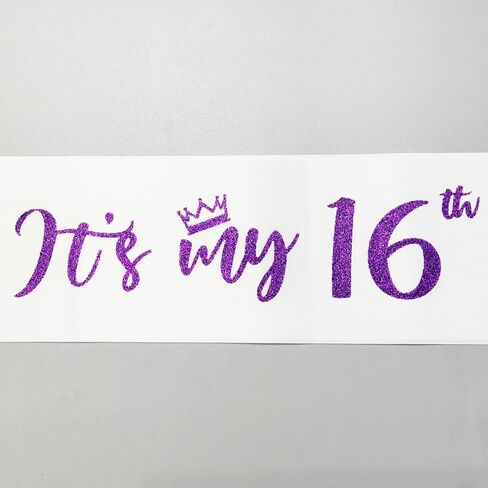 Sweet 16 Sash Purple,It’s My 16th Birthday Sash,16th Birthday Sash for Girls,Glitter Letter 16th Birthday Sash for Girls,Happy 16th Birthday Party Decorations,Black and Purple in Saudi Arabia