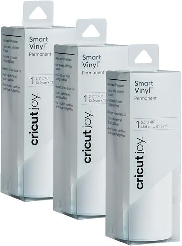 Cricut Joy Smart Permanent Glossy Vinyl, White | 3-Pack of 4ft Rolls (5.5" x 48") - Matless Cutting for Extra Long cuts (4ft Shapes, 20ft Repeated cuts) - Compatible with Cricut Joy in Saudi Arabia