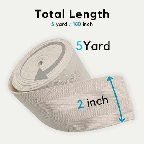 EXTEMPORE Cotton Twill Tape Ribbon Natural Beige Herringbone,Dressmaking Craft,Book Binding,Boxing Hand Wraps,Cloth-Fabric Ribbon Seam Binding Gift Wrapping,Home Decoration. (Natural, 2in 5Y) in Saudi Arabia
