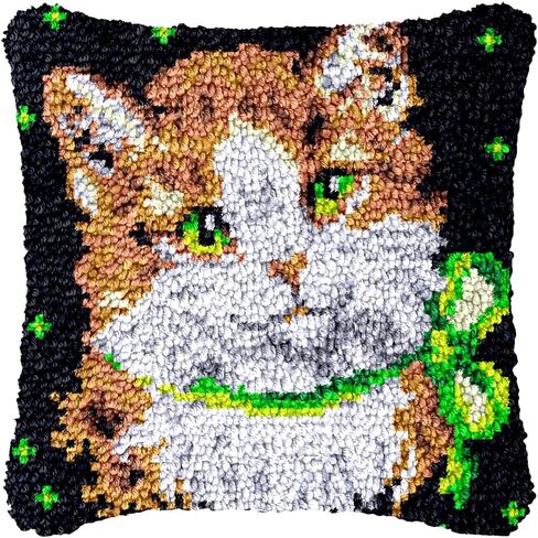 bositigo Latch Hook Kits for DIY Throw Pillow Cover, Colorful Handmade Pillow Case for Home Decoration, Festival Gift 17x17inch (Cow Cat1) in Kuwait