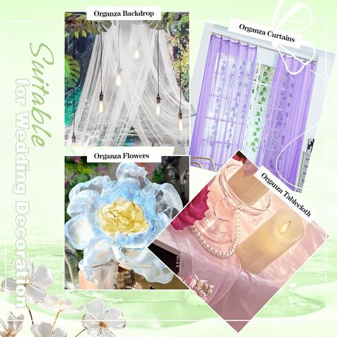 VACVELT Sheer Organza Fabric by The Yard, 60 Inch Wide White Organza Fabric Bolt Bridal Sheer Tulle Fabric, Silk Organza Fabric Roll for Wedding Party Decorations Backdrop Curtain (1 Yard) in Saudi Arabia