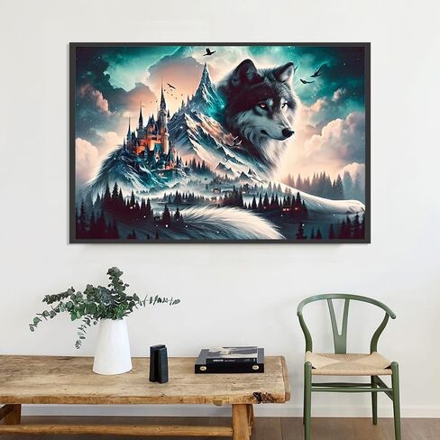 Meothan 5D Wolf Diamond Painting Kits for Adults-Animal Diamond Art Kits for Beginners, Full Round Drill Gem Art Wolf Kits for Adults for Gift Home Wall Decor(13.8x13.8inch) in Saudi Arabia