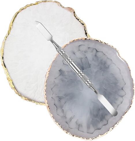 2 Pcs Resin Nail Palette Nail Polish Palette Nail Art Palette with Stainless Stirring Rod (Gray and White) in Saudi Arabia