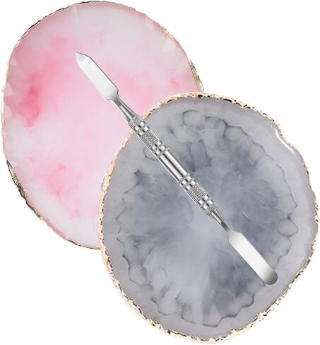 2 Pcs Resin Nail Palette Nail Polish Palette Nail Art Palette with Stainless Stirring Rod (Gray and White) in Saudi Arabia