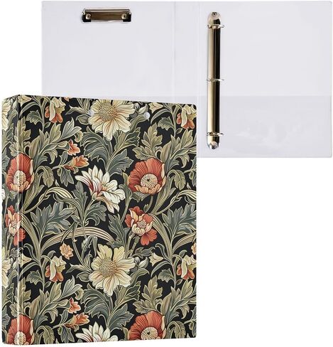 ويليام موريس على غرار الأزهار اللون الأخضر الأسود 3 رنين رنين 1.5 "مزخرفة D-Ring Binder مع الحافظة و 3 جيوب صافية ، يحمل 200 ورقة A4 ورقة مقاومة للماء لمكتب المدرسة المدرسة in Kuwait