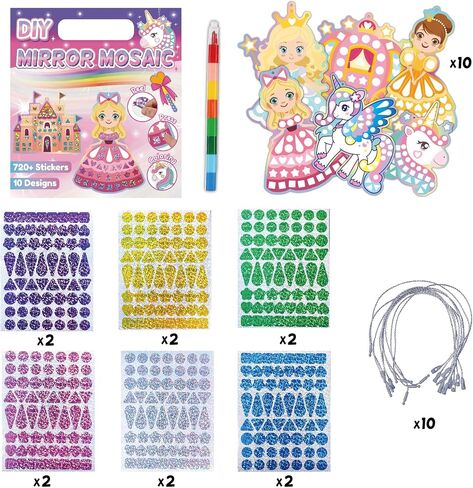 EZKITS4KIDZ DIY Mirror Mosaic Princess & Unicorn Kids Art Craft Kit/DIY Foil Stickers for Kids/Perfect Art Crafty Gifts for Girls Ages 3/4/5/6 Year Old/Creative Easter Gifts for Little Girls in Saudi Arabia