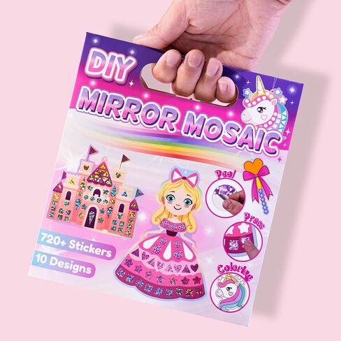 EZKITS4KIDZ DIY Mirror Mosaic Princess & Unicorn Kids Art Craft Kit/DIY Foil Stickers for Kids/Perfect Art Crafty Gifts for Girls Ages 3/4/5/6 Year Old/Creative Easter Gifts for Little Girls in Saudi Arabia